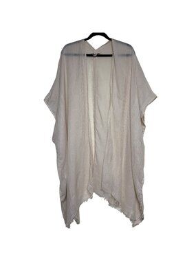 Soft Surroundings Beige Sheer Woven Open Front Kimono Wrap With Fringed Hem OS